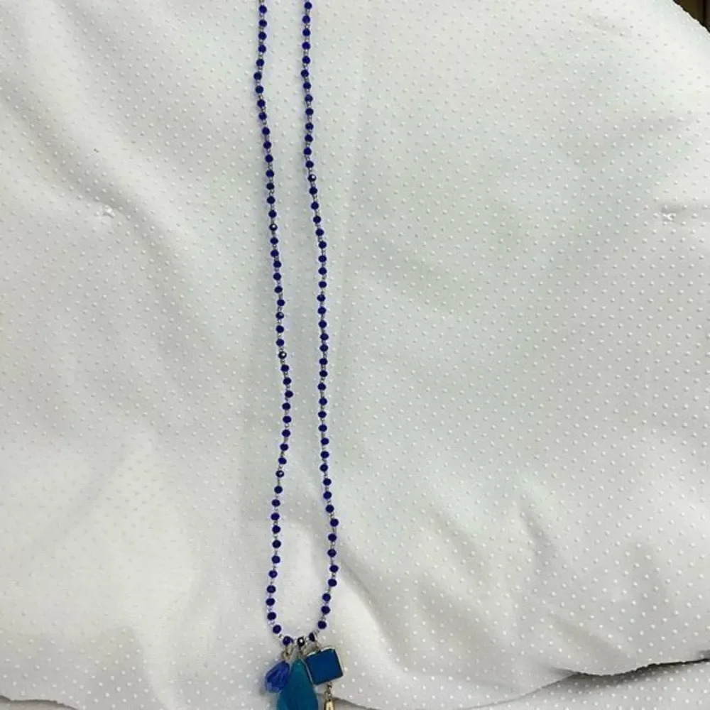 Spring Street Long Blue Beaded Necklace - Picture 10 of 14